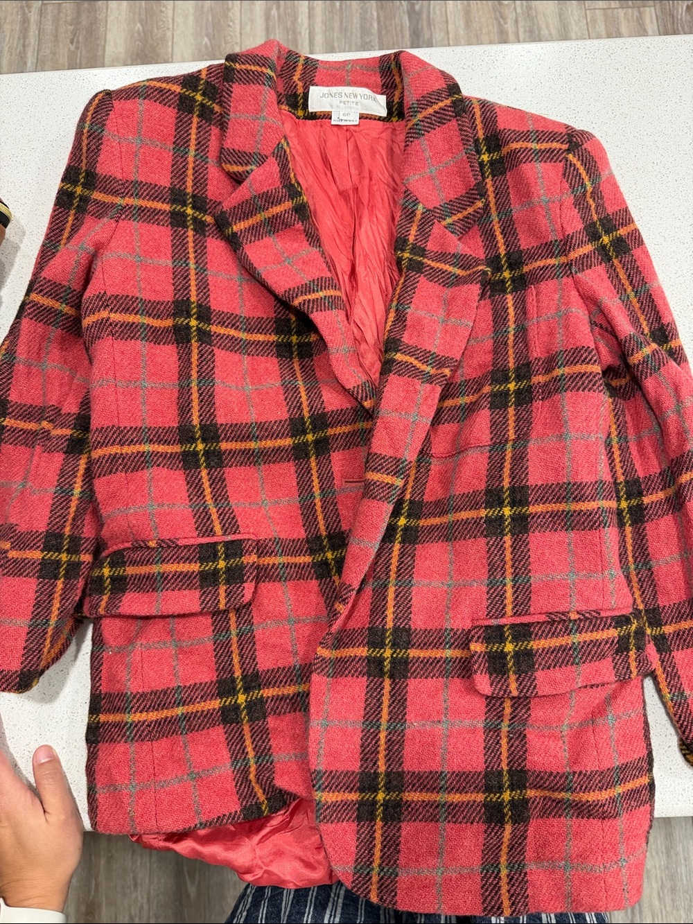 Jones New York Red Plaid Wool-Blend Blazer
